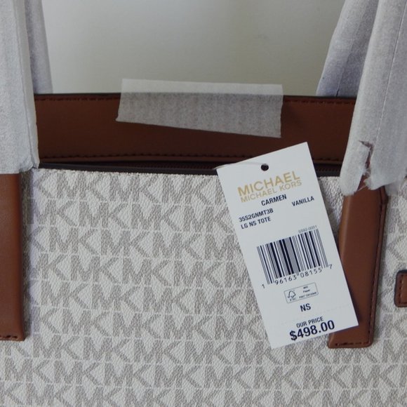 NWT MICHAEL KORS CARMEN MK Monogram LARGE TZ VANILLA BROWN Tote Shoulder Bag… - Picture 8 of 9